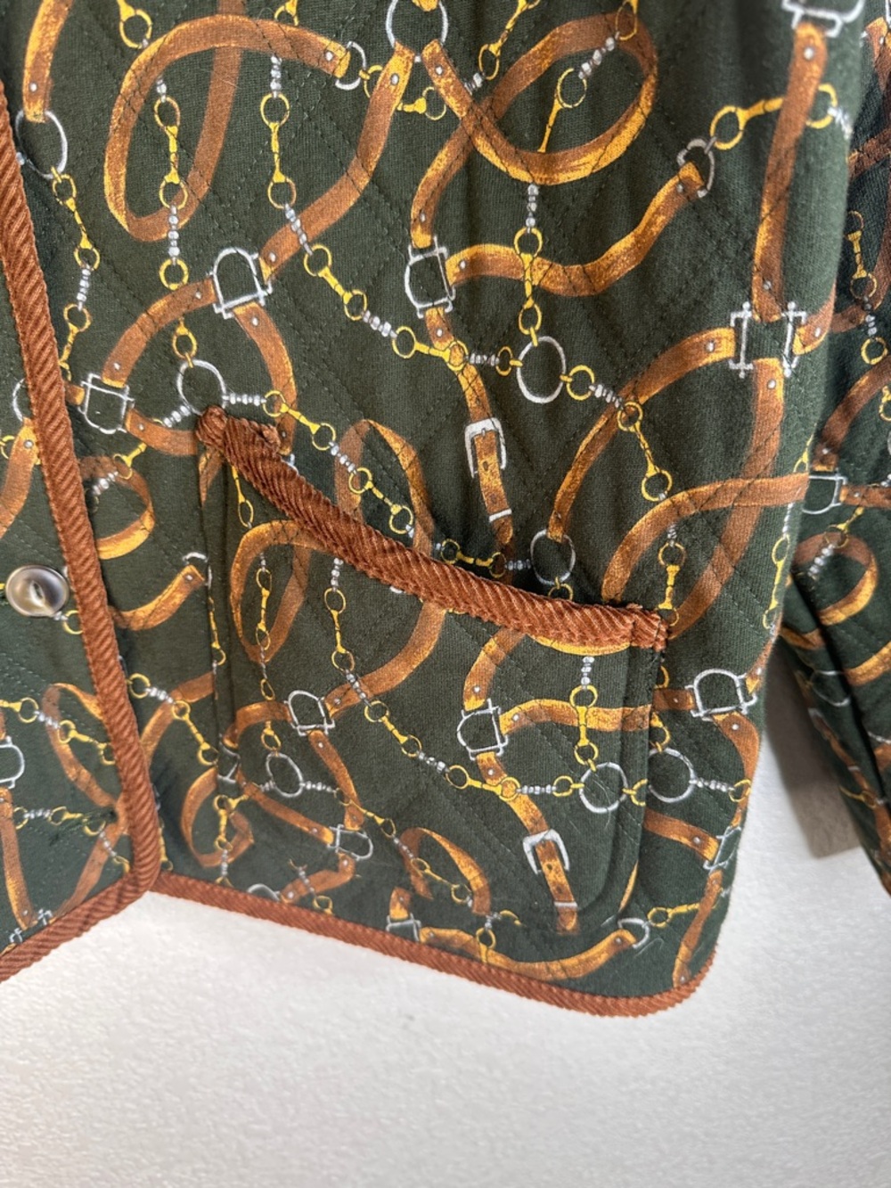 Jones New‎ York Cotton Equestrian Chain & Belt Harness Print Quilted Jacket Sz M - Picture 4 of 7